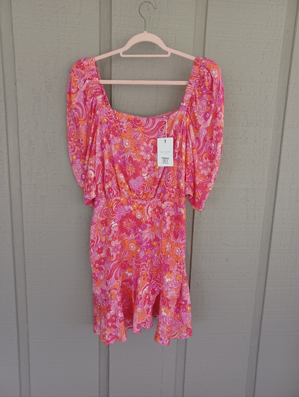 Ted Baker Betha Floral Mini Dress Size 4 US 12 Viscose Square Neck Resortwear